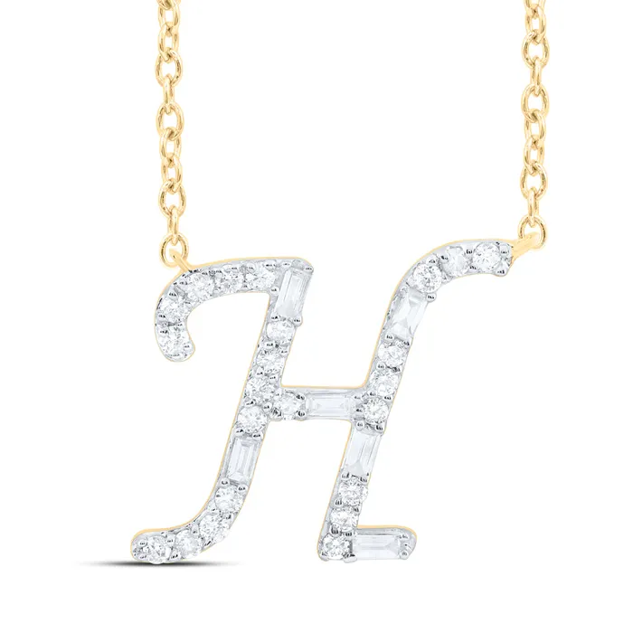 10Kt Gold 15CtwDia Cn Initial H Fashion Baguette Necklace 18 Inch GND Necklaces 10Kt Gold 15CtwDia Cn Initial H Fashion Baguette Necklace 18 Inch GND Necklaces