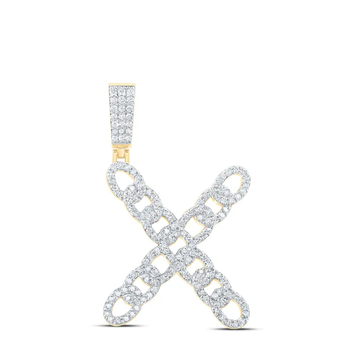 10Kt Gold 1CtwDia Nk Cuban Initial X Mens Pendant GND Necklaces