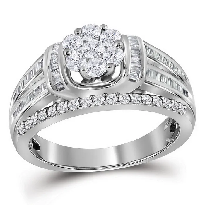 10Kt White Gold Womens Round Diamond Cluster Bridal Wedding Engagement Ring 100 Cttw 608 grams GND Rings 10Kt White Gold Womens Round Diamond Cluster Bridal Wedding Engagement Ring 100 Cttw 608 grams GND Rings