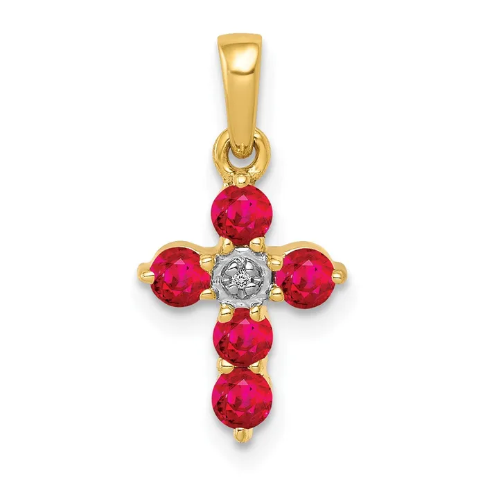 14k 30 Ruby and Diamond Cross Pendant 085 grams Qgold Necklaces