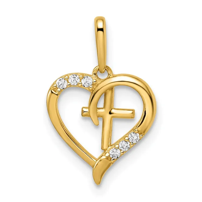 14k CZ Heart with Cross Pendant 06 grams Qgold Necklaces