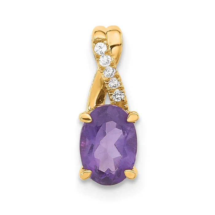 14K Oval Amethyst and Diamond Pendant 075 grams Qgold Necklaces
