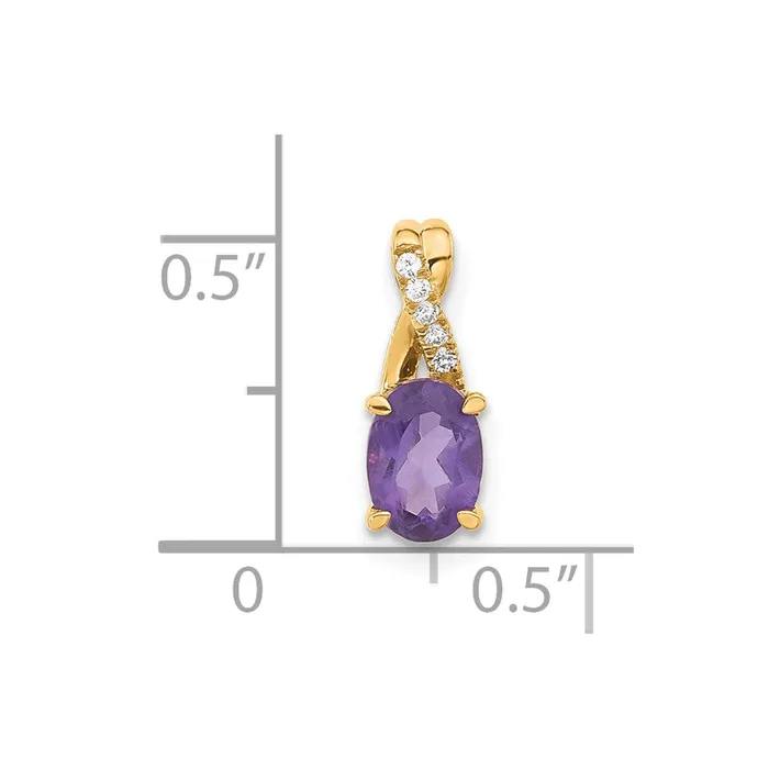 14K Oval Amethyst and Diamond Pendant 075 grams Qgold Necklaces 14K Oval Amethyst and Diamond Pendant 075 grams Qgold Necklaces