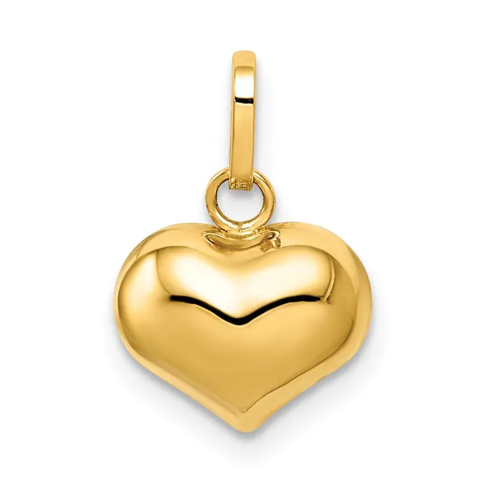 14k Polished Puffed Heart Charm 038 grams Qgold Charm Necklaces