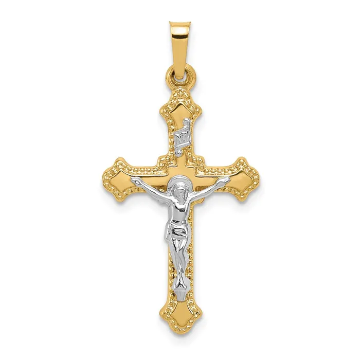 14k Twotone 165 mm Polished INRI Crucifix Pendant 076 grams Qgold Rings