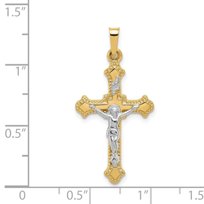 14k Twotone 165 mm Polished INRI Crucifix Pendant 076 grams Qgold Rings