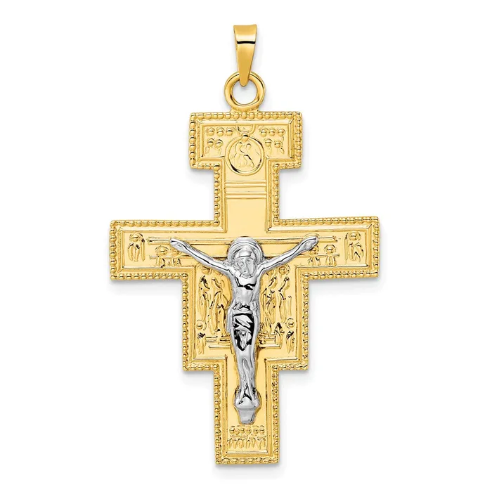 14k Twotone 2493 mm Polished Fancy Solid Cross Pendant 257 grams Qgold Rings