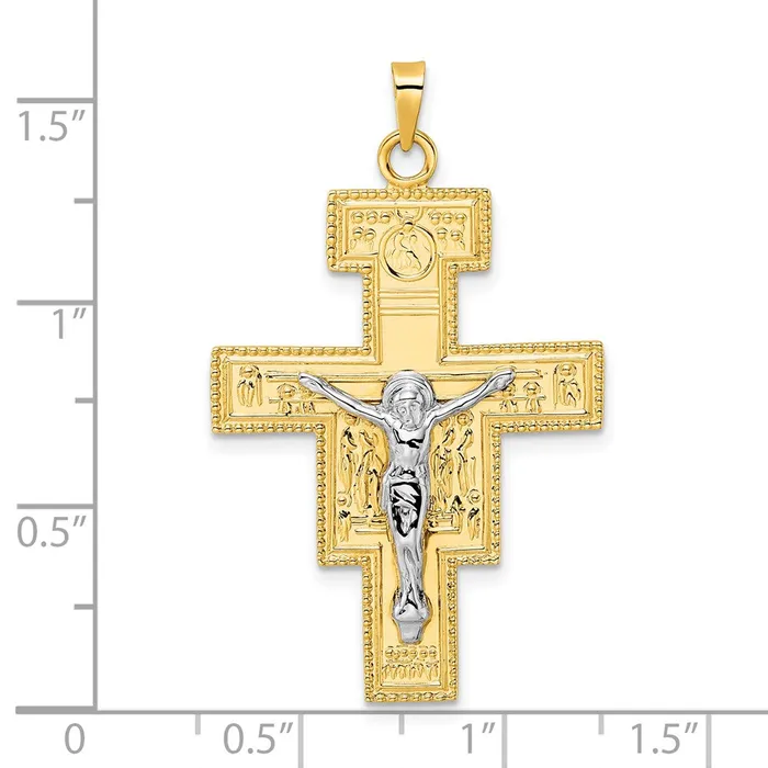 14k Twotone 2493 mm Polished Fancy Solid Cross Pendant 257 grams Qgold Rings