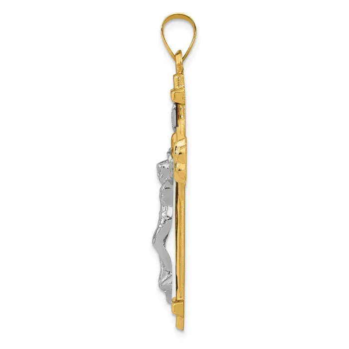 14k Twotone 24 mm Polished INRI Crucifix Pendant 187 grams Qgold Rings