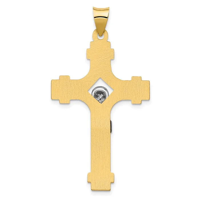 14k Twotone 24 mm Polished INRI Crucifix Pendant 187 grams Qgold Rings