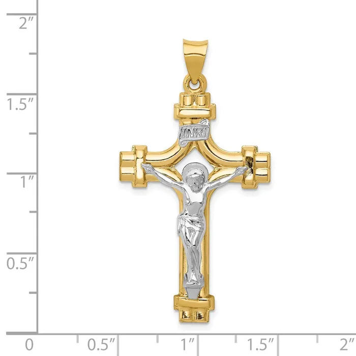 14k Twotone 24 mm Polished INRI Crucifix Pendant 187 grams Qgold Rings
