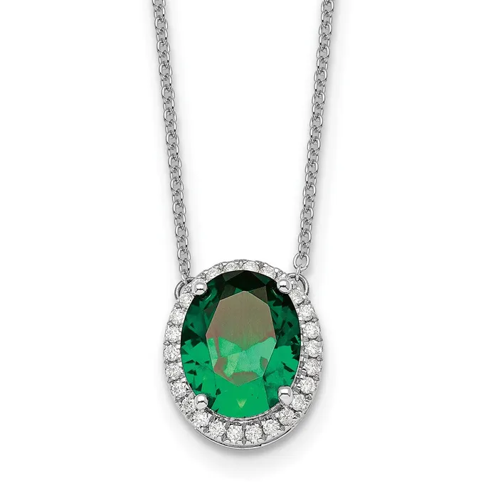 14k White Gold 11 mm Oval Created EmeraldDiamond in Halo Necklace 223 grams Qgold Necklaces 14k White Gold 11 mm Oval Created EmeraldDiamond in Halo Necklace 223 grams Qgold Necklaces