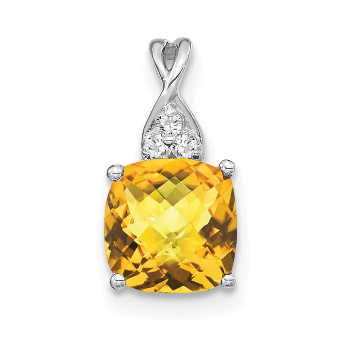 14K White Gold Checkerboard Citrine and Diamond Pendant 09 grams Qgold Necklaces 14K White Gold Checkerboard Citrine and Diamond Pendant 09 grams Qgold Necklaces
