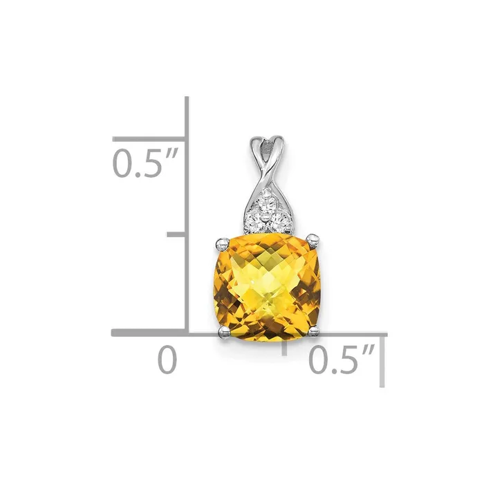 14K White Gold Checkerboard Citrine and Diamond Pendant 09 grams Qgold Necklaces 14K White Gold Checkerboard Citrine and Diamond Pendant 09 grams Qgold Necklaces
