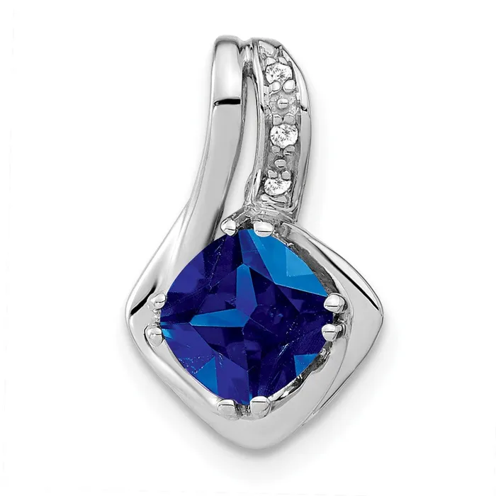 14k White Gold Created Sapphire and Diamond Chain SIide Pendant 125 grams Qgold Necklaces