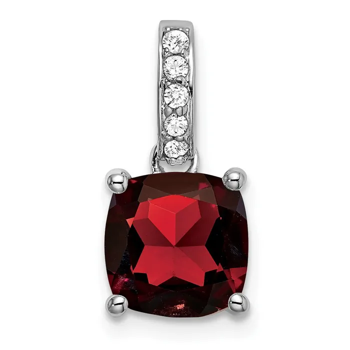 14k White Gold Cushion Garnet and Diamond Pendant 11 grams Qgold Necklaces 14k White Gold Cushion Garnet and Diamond Pendant 11 grams Qgold Necklaces