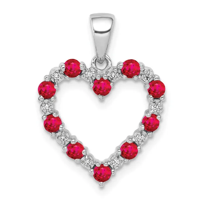 14k White Gold Diamond and 35 Ruby Heart Pendant 15 grams Qgold Necklaces 14k White Gold Diamond and 35 Ruby Heart Pendant 15 grams Qgold Necklaces