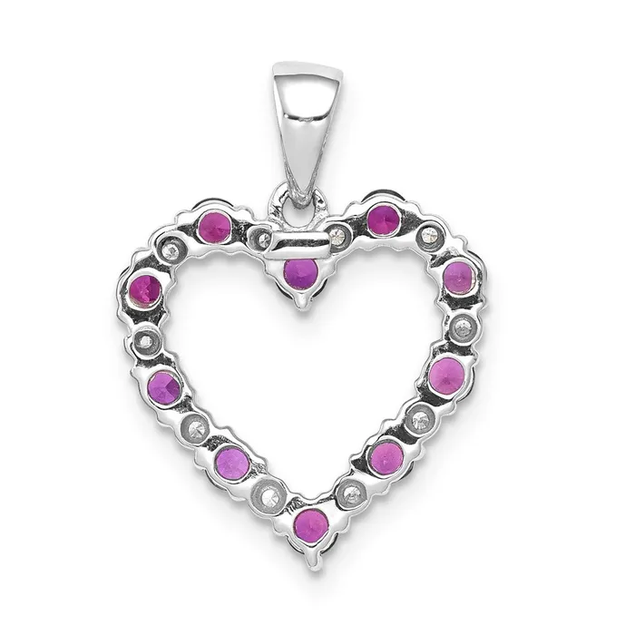 14k White Gold Diamond and 35 Ruby Heart Pendant 15 grams Qgold Necklaces 14k White Gold Diamond and 35 Ruby Heart Pendant 15 grams Qgold Necklaces