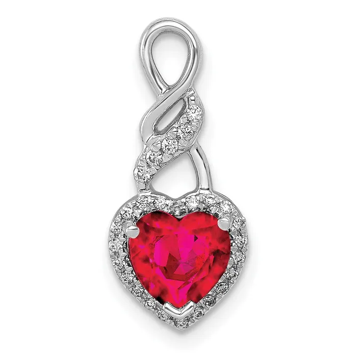 14k White Gold Diamond and 75 Ruby Heart Chain Slide 105 grams Qgold Necklaces 14k White Gold Diamond and 75 Ruby Heart Chain Slide 105 grams Qgold Necklaces