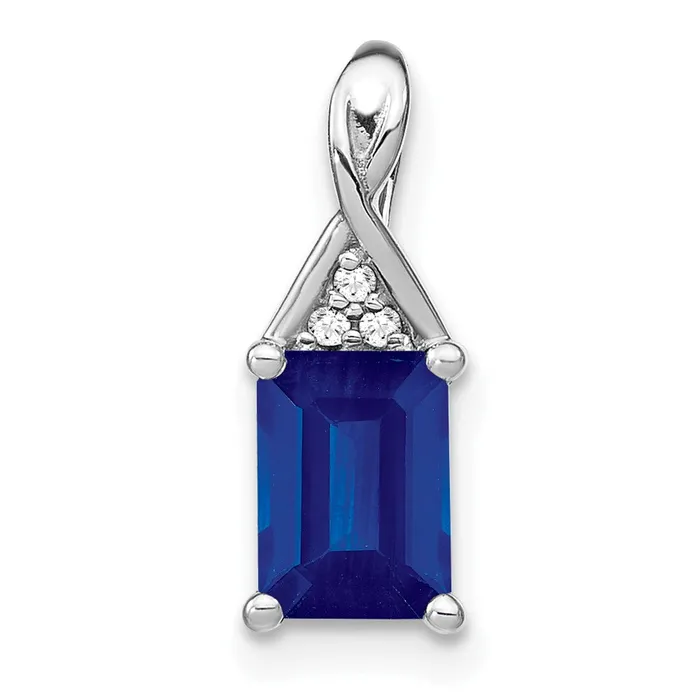 14k White Gold Emeraldshape Sapphire and Diamond Pendant 085 grams Qgold Necklaces 14k White Gold Emeraldshape Sapphire and Diamond Pendant 085 grams Qgold Necklaces