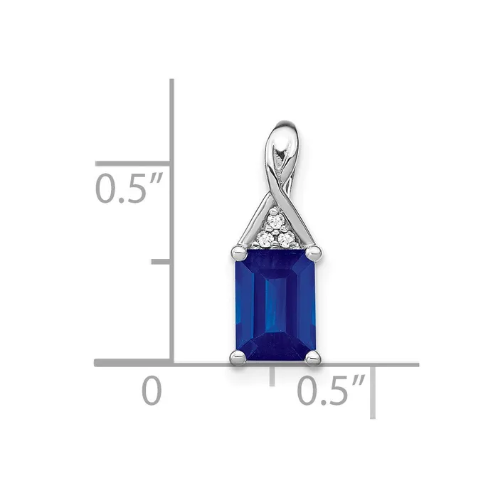 14k White Gold Emeraldshape Sapphire and Diamond Pendant 085 grams Qgold Necklaces 14k White Gold Emeraldshape Sapphire and Diamond Pendant 085 grams Qgold Necklaces