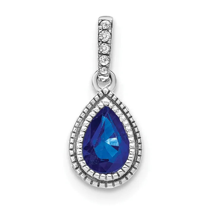 14k White Gold Pear Sapphire and Diamond Pendant 105 grams Qgold Necklaces 14k White Gold Pear Sapphire and Diamond Pendant 105 grams Qgold Necklaces
