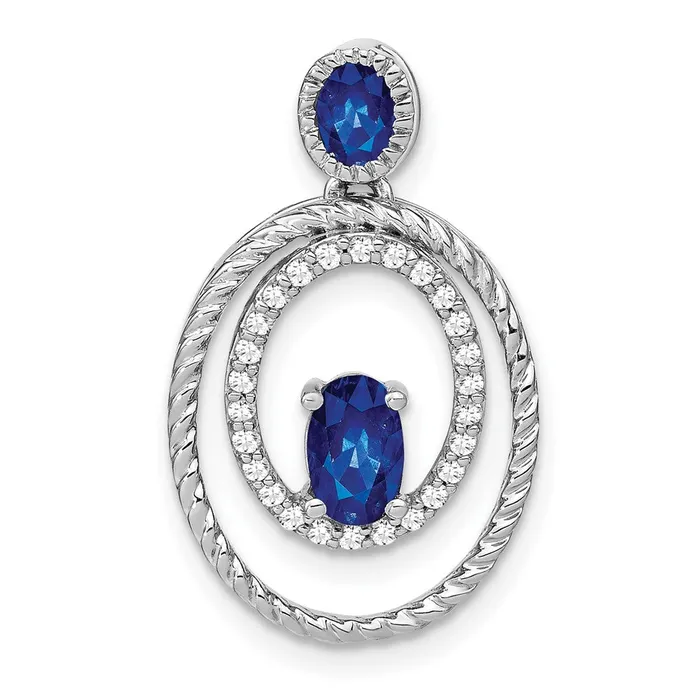 14k White Gold Sapphire and Diamond Oval Pendant 2 grams Qgold Necklaces 14k White Gold Sapphire and Diamond Oval Pendant 2 grams Qgold Necklaces