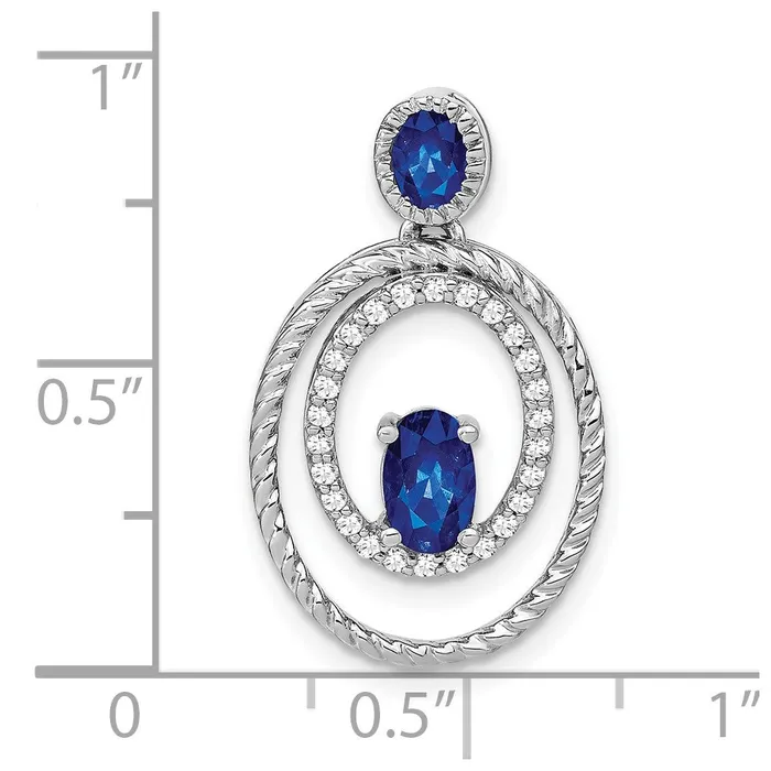 14k White Gold Sapphire and Diamond Oval Pendant 2 grams Qgold Necklaces 14k White Gold Sapphire and Diamond Oval Pendant 2 grams Qgold Necklaces