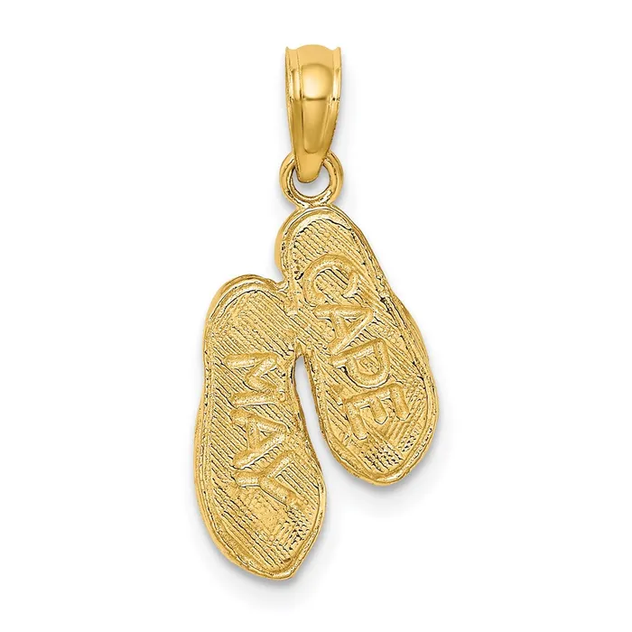 14k Yellow Gold 108 mm 3D Textured CAPE MAY Flipflop Charm 123 grams Qgold Charm Necklaces 14k Yellow Gold 108 mm 3D Textured CAPE MAY Flipflop Charm 123 grams Qgold Charm Necklaces