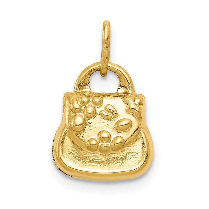 14k Yellow Gold 10 mm 3D Purse Charm 049 grams Qgold Charm Necklaces