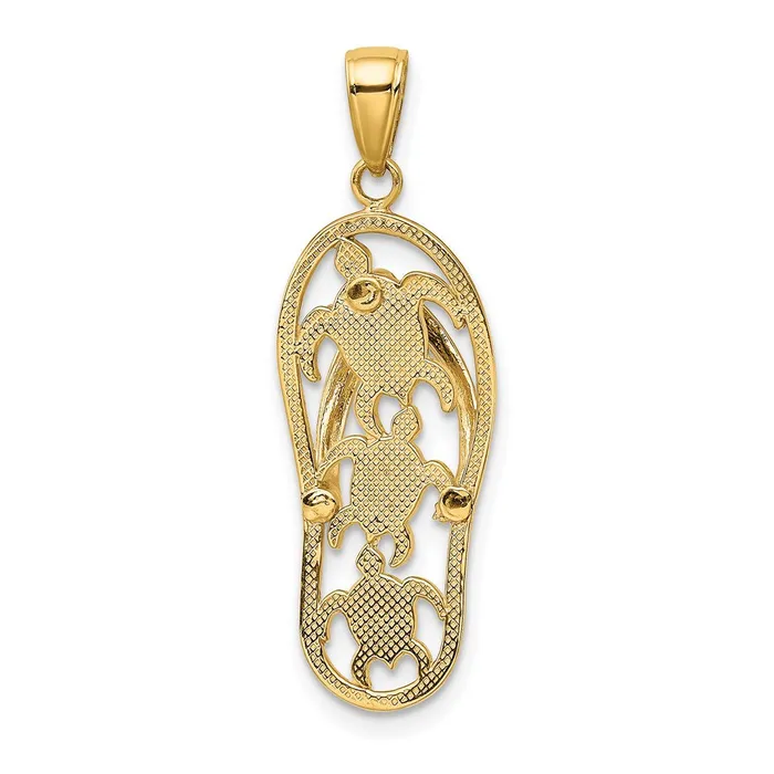 14k Yellow Gold 11 mm Enamel Cutout Flip Flop w Sea Turtles Pendant 2 grams Qgold Necklaces