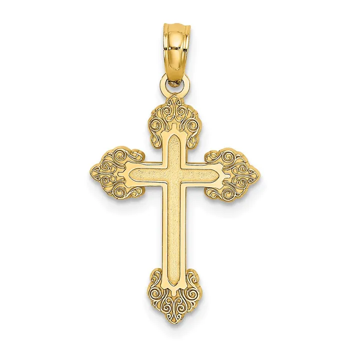 14k Yellow Gold 14 mm Polished and Textured Fancy Cross Charm 076 grams Qgold Charm Necklaces