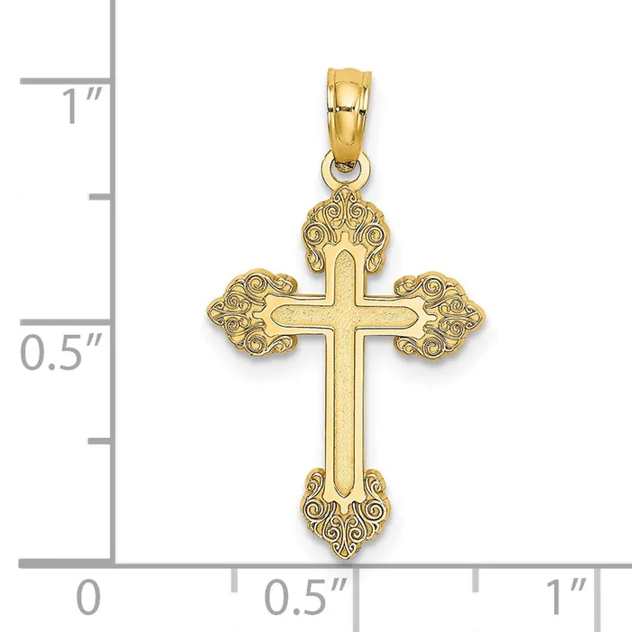 14k Yellow Gold 14 mm Polished and Textured Fancy Cross Charm 076 grams Qgold Charm Necklaces 14k Yellow Gold 14 mm Polished and Textured Fancy Cross Charm 076 grams Qgold Charm Necklaces