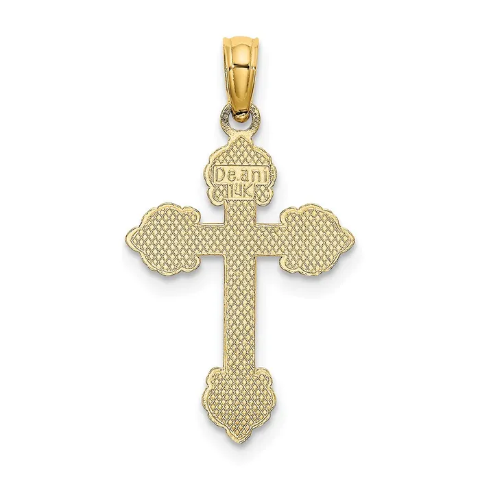 14k Yellow Gold 14 mm Polished and Textured Fancy Cross Charm 076 grams Qgold Charm Necklaces 14k Yellow Gold 14 mm Polished and Textured Fancy Cross Charm 076 grams Qgold Charm Necklaces
