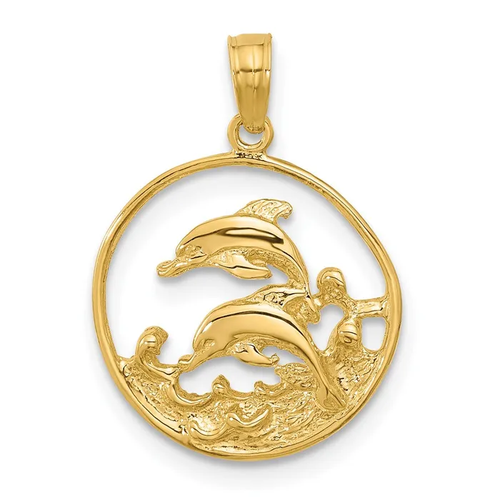 14k Yellow Gold 15 mm Double Dolphin Circle Pendant 132 grams Qgold PreStyled Sets 14k Yellow Gold 15 mm Double Dolphin Circle Pendant 132 grams Qgold PreStyled Sets