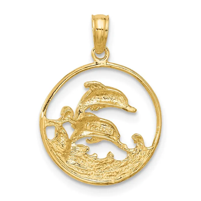14k Yellow Gold 15 mm Double Dolphin Circle Pendant 132 grams Qgold PreStyled Sets 14k Yellow Gold 15 mm Double Dolphin Circle Pendant 132 grams Qgold PreStyled Sets