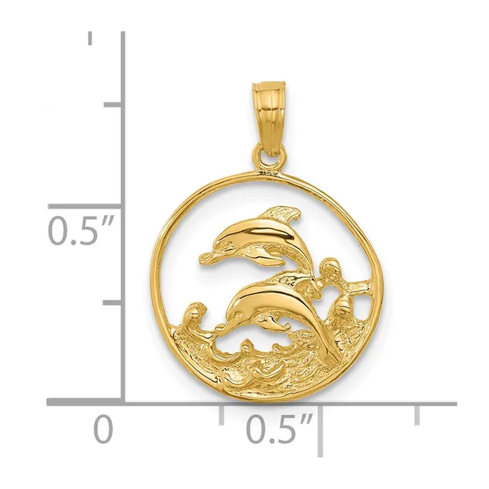 14k Yellow Gold 15 mm Double Dolphin Circle Pendant 132 grams Qgold PreStyled Sets 14k Yellow Gold 15 mm Double Dolphin Circle Pendant 132 grams Qgold PreStyled Sets