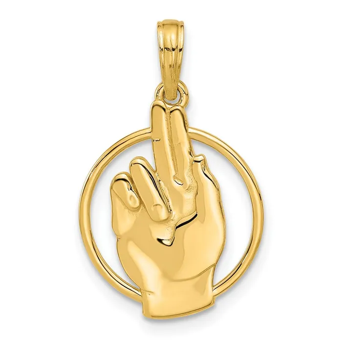 14k Yellow Gold 15 mm Polished Hand Gesture in Circle Charm 169 grams Qgold Charm Necklaces 14k Yellow Gold 15 mm Polished Hand Gesture in Circle Charm 169 grams Qgold Charm Necklaces