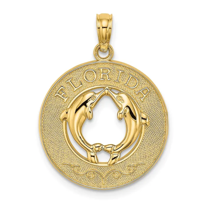14k Yellow Gold 191 mm FLORIDA wDolphins Circle Charm 208 grams Qgold Charm Necklaces 14k Yellow Gold 191 mm FLORIDA wDolphins Circle Charm 208 grams Qgold Charm Necklaces