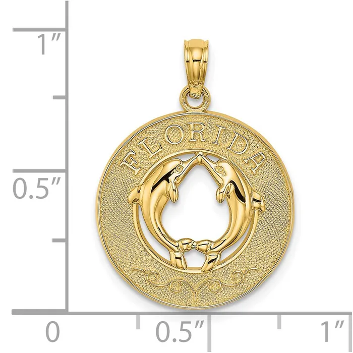 14k Yellow Gold 191 mm FLORIDA wDolphins Circle Charm 208 grams Qgold Charm Necklaces 14k Yellow Gold 191 mm FLORIDA wDolphins Circle Charm 208 grams Qgold Charm Necklaces