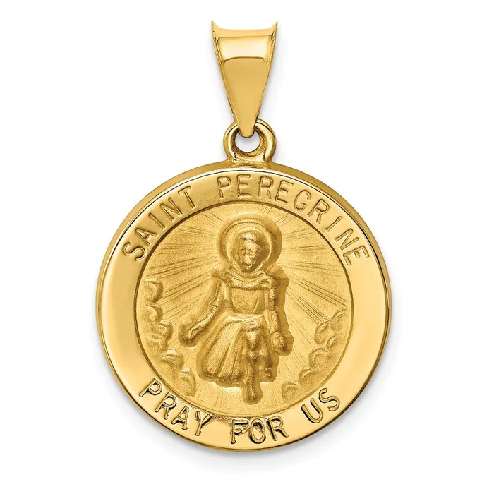 14k Yellow Gold 19 mm Polished and Satin St Peregrine Medal Hollow Pendant 13 grams Qgold Necklaces 14k Yellow Gold 19 mm Polished and Satin St Peregrine Medal Hollow Pendant 13 grams Qgold Necklaces