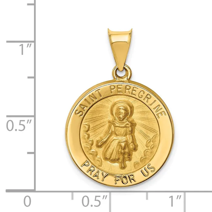 14k Yellow Gold 19 mm Polished and Satin St Peregrine Medal Hollow Pendant 13 grams Qgold Necklaces