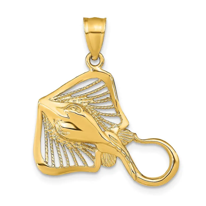 14k Yellow Gold 2394 mm Polished and Textured Accent Stingray Charm 236 grams Qgold Charm Necklaces 14k Yellow Gold 2394 mm Polished and Textured Accent Stingray Charm 236 grams Qgold Charm Necklaces