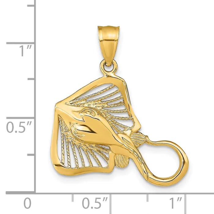 14k Yellow Gold 2394 mm Polished and Textured Accent Stingray Charm 236 grams Qgold Charm Necklaces 14k Yellow Gold 2394 mm Polished and Textured Accent Stingray Charm 236 grams Qgold Charm Necklaces