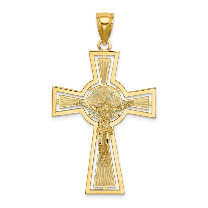 14k Yellow Gold 25 mm CutOut Crucifix W Center Circle Charm 472 grams Qgold Charm Necklaces