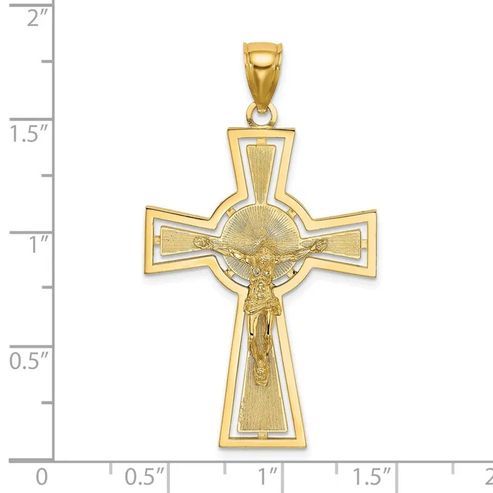 14k Yellow Gold 25 mm CutOut Crucifix W Center Circle Charm 472 grams Qgold Charm Necklaces 14k Yellow Gold 25 mm CutOut Crucifix W Center Circle Charm 472 grams Qgold Charm Necklaces