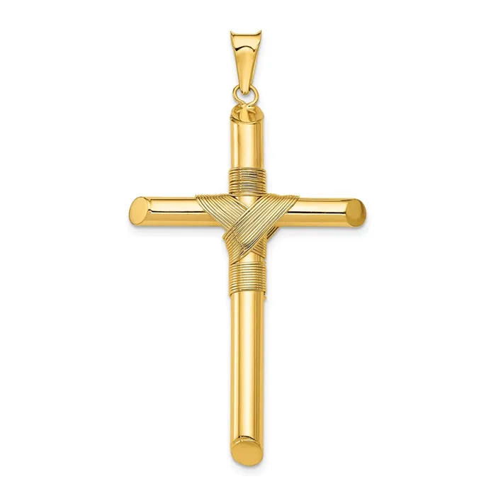 14k Yellow Gold 267 mm Polished wCenter Wrap Tube Cross Pendant 275 grams Qgold Necklaces 14k Yellow Gold 267 mm Polished wCenter Wrap Tube Cross Pendant 275 grams Qgold Necklaces