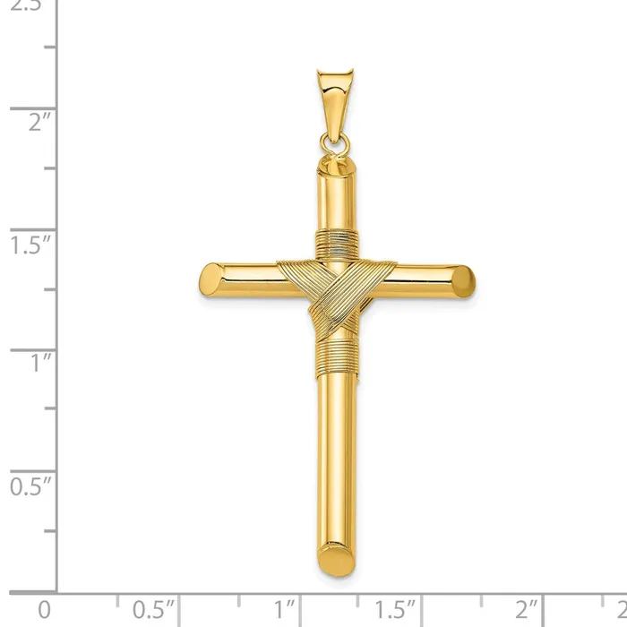 14k Yellow Gold 267 mm Polished wCenter Wrap Tube Cross Pendant 275 grams Qgold Necklaces 14k Yellow Gold 267 mm Polished wCenter Wrap Tube Cross Pendant 275 grams Qgold Necklaces