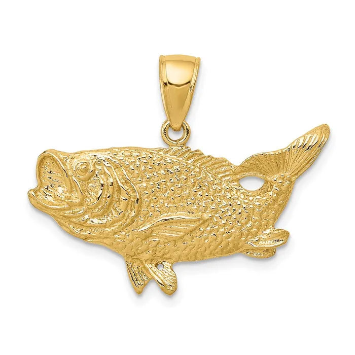 14k Yellow Gold 27 mm Polished OpenBacked Bass Fish Pendant 325 grams Qgold Necklaces 14k Yellow Gold 27 mm Polished OpenBacked Bass Fish Pendant 325 grams Qgold Necklaces