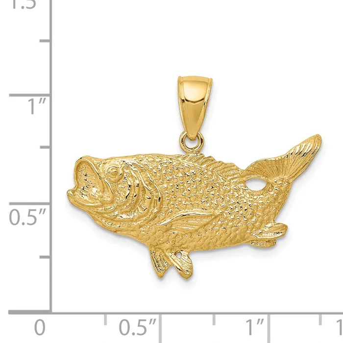 14k Yellow Gold 27 mm Polished OpenBacked Bass Fish Pendant 325 grams Qgold Necklaces 14k Yellow Gold 27 mm Polished OpenBacked Bass Fish Pendant 325 grams Qgold Necklaces